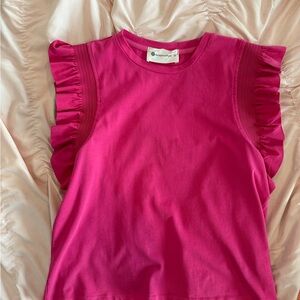 The Impeccable Pig Pink Short Sleeve Tee with Ruffle Details